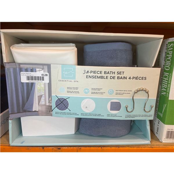 3 Piece Bath Set Heavy Duty Frosted Peva Liner, Terry Bath Mat, 12 Double Stainless-Steel Rollerball