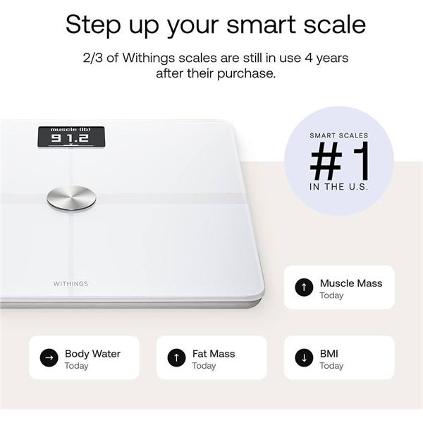 Withings Body+ - Digital Wi-Fi Smart Scale with Automatic Smartphone App Sync, Full Body Composition