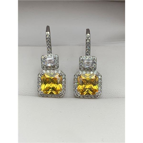 Empress Style 1.7 Carat TW Yellow Topaz & Multi Stone Earring Set