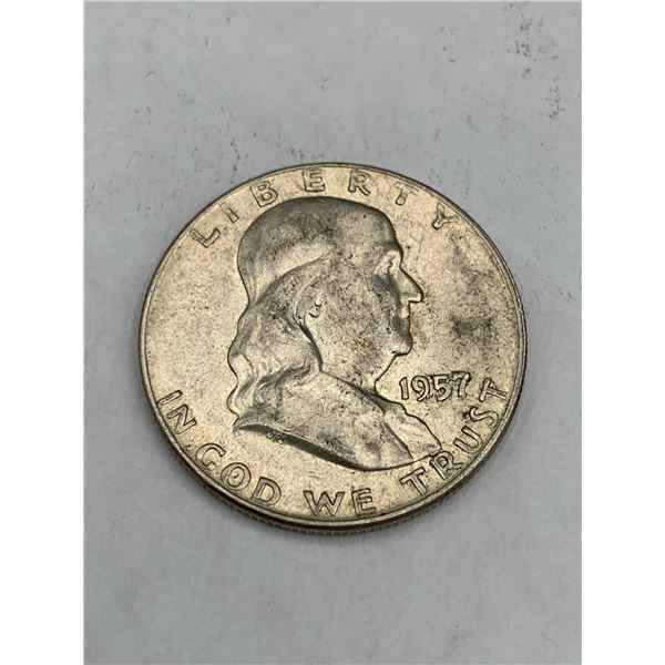Vintage USA Liberty 1957 Liberty Bell Silver Half Dollar Ben Franklin