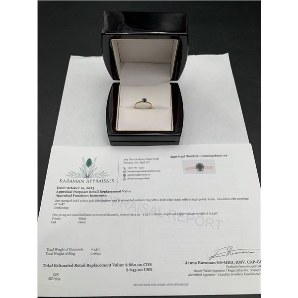 Black Diamond .43 Carat Round Cut Solitaire 10K Gold with appraisal Value $880.00