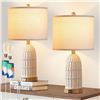 Image 1 : Table Lamps for Bedroom Set of 2, Farmhouse 3-Way Dimmable Touch Lamp for Nightstand with 2 USB Char