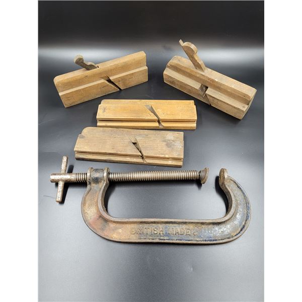 Vintage Wooden Planes & Clamp