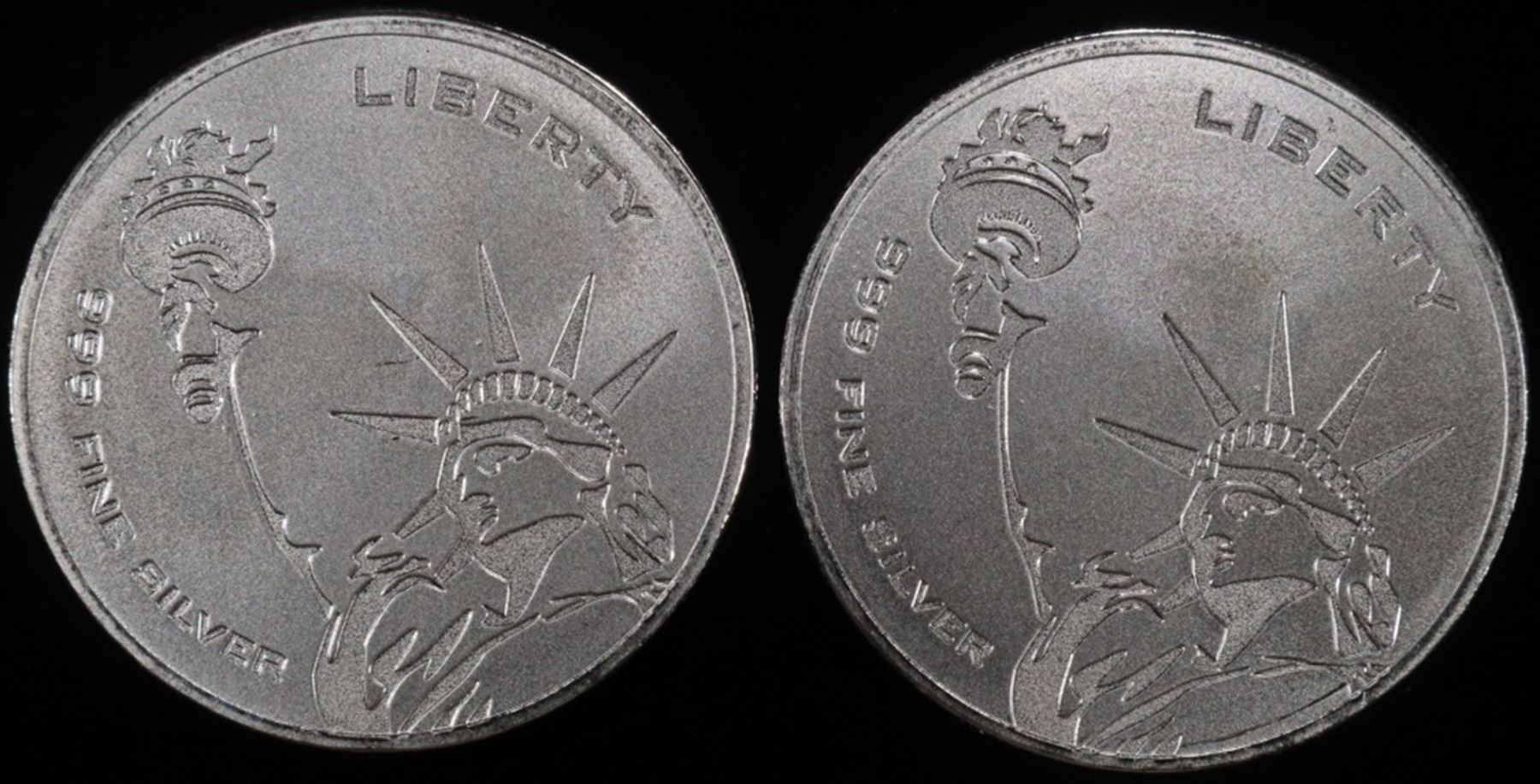 Liberty Tree Silver Rounds (2) 1 OZ .999 SILVER STATUE OF LIBERTY ROUNDS