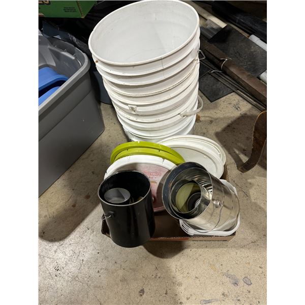 Pails with lids and cans