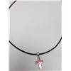 Image 2 : SILVER CRYSTAL WITH LEATHER CORD  NECKLACE