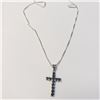Image 2 : SILVER SAPPHIRE CROSS 18"   NECKLACE