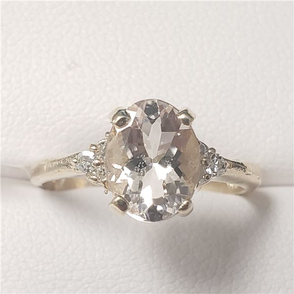 10K YELLOW GOLD NATURAL MORGANITE (1.65CT) DIAMOND(0.03CT)  RING (~SIZE 7)