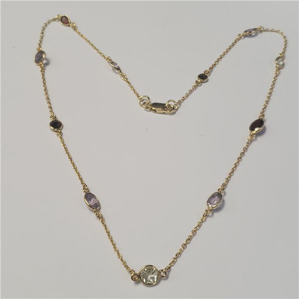 SILVER NATURAL GENUINE MULTI GEMSTONE 18"  NECKLACE
