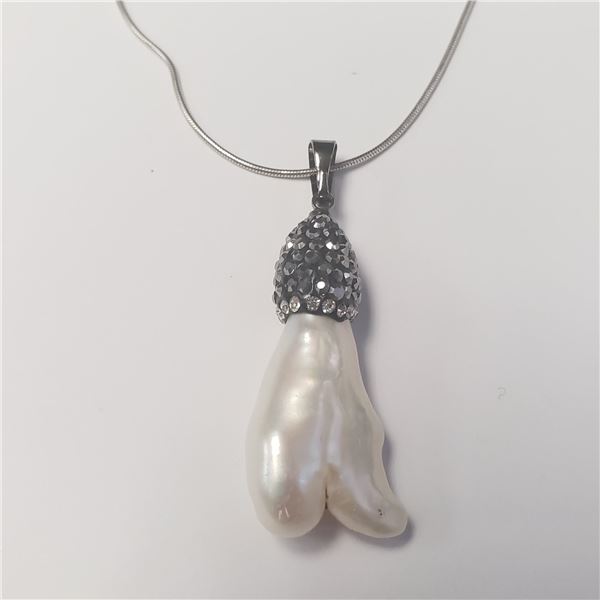 SILVER FREE FORM PEARL AND MARCASITE 18"   NECKLACE