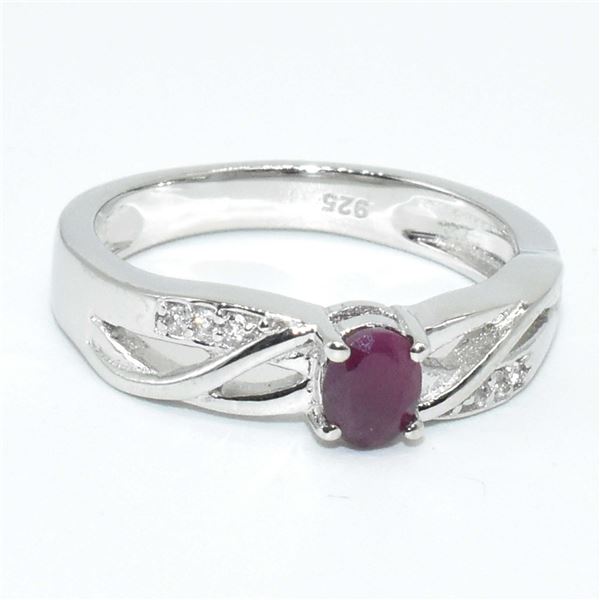 SILVER RUBY(0.55CT) RHODIUM PLATED RING (~SIZE 7) (~WEIGHT 3.35G)