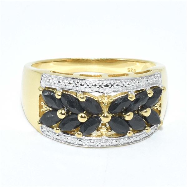 GOLD PLATED SILVER BLUE SAPPHIRE(2.15CT) GOLD RHODIUM PLATED RING (~SIZE 7) (~WEIGHT 4.55G)