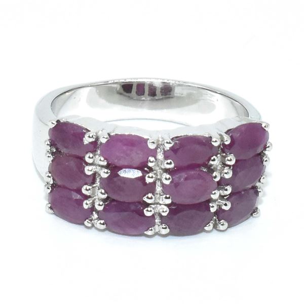 SILVER RUBY(3.5CT) RHODIUM PLATED RING (~SIZE 7) (~WEIGHT 6.2G)