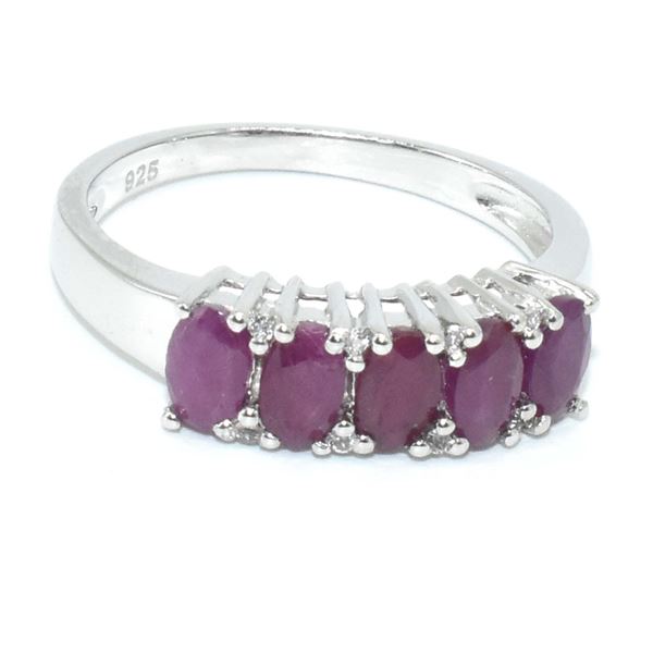 SILVER RUBY(1.75CT) RHODIUM PLATED RING (~SIZE 7) (~WEIGHT 2.4G)