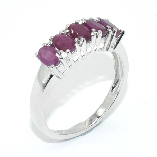 SILVER GARNET(6.85CT) RHODIUM PLATED RING (~SIZE 6.5) (~WEIGHT 5.65G)