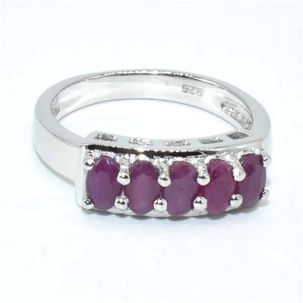 SILVER RUBY(2.95CT) RHODIUM PLATED RING (~SIZE 7) (~WEIGHT 3.4G)
