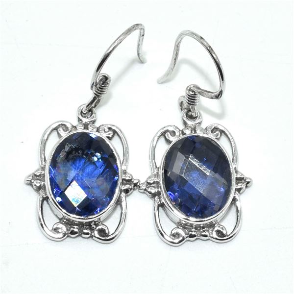 SILVER IOLITE QUARTZ(4.55CT) HAND MADE EARRINGS (~WEIGHT 4.45G)