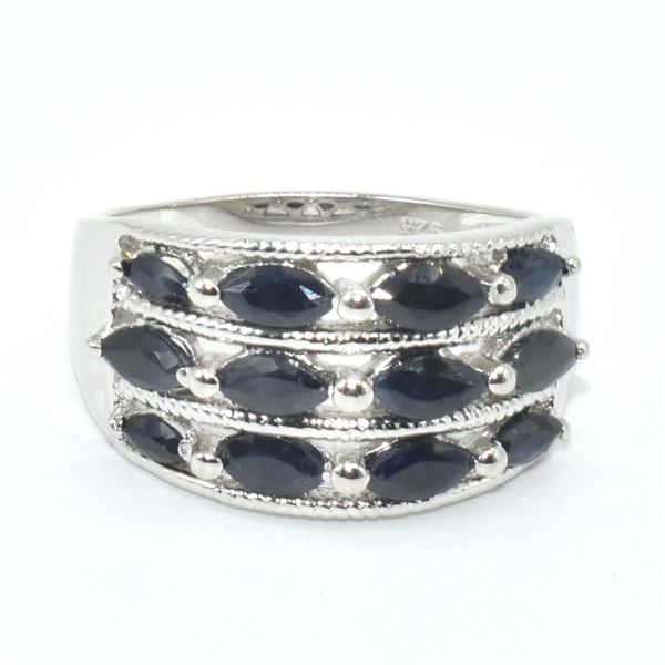 SILVER BLUE SAPPHIRE(1.9CT) RHODIUM PLATED RING (~SIZE 7.5) (~WEIGHT 5.3G)