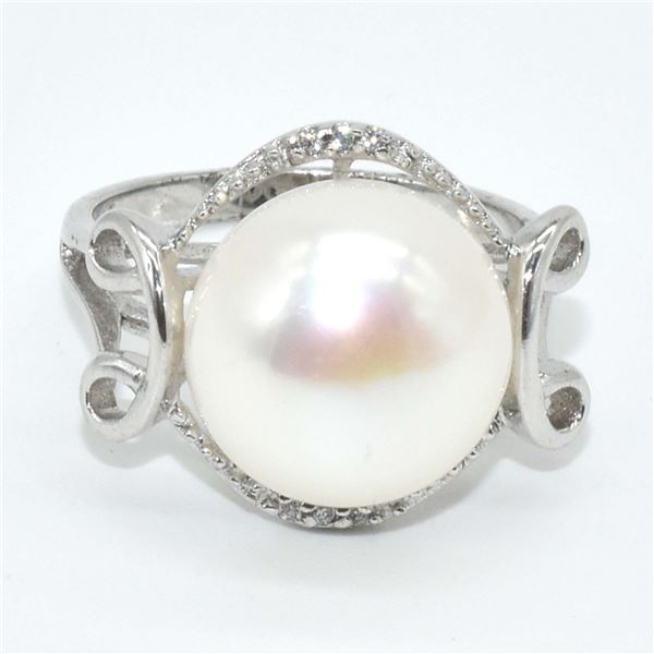 SILVER PEARL CZ(5.4CT) RHODIUM PLATED RING (~SIZE 7) (~WEIGHT 5.45G)