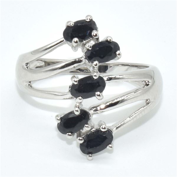 SILVER BLUE SAPPHIRE(1.8CT) RHODIUM PLATED RING (~SIZE 6.5) (~WEIGHT 3.8G)