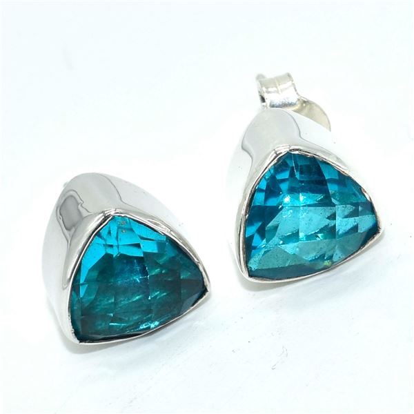 SILVER BLUE QUARTZ(2.45CT) HAND MADE EARRINGS (~WEIGHT 4.5G)