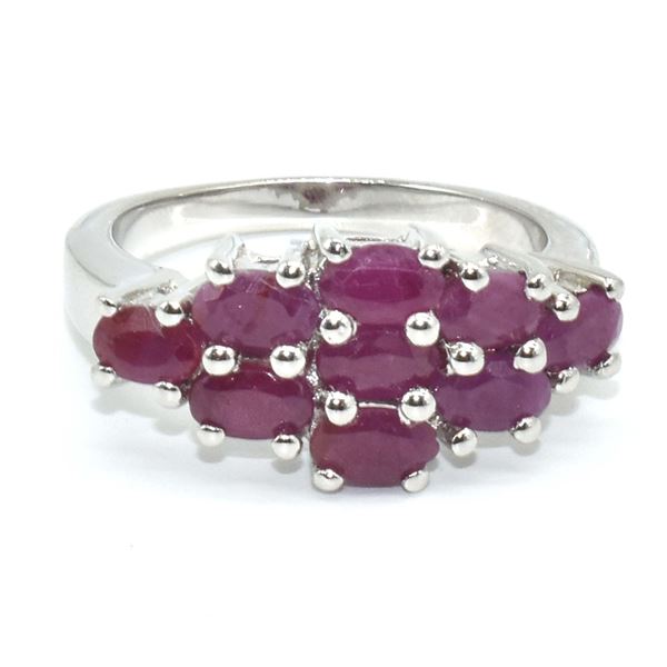 SILVER RUBY(2.9CT) RHODIUM PLATED RING (~SIZE 7) (~WEIGHT 5.25G)