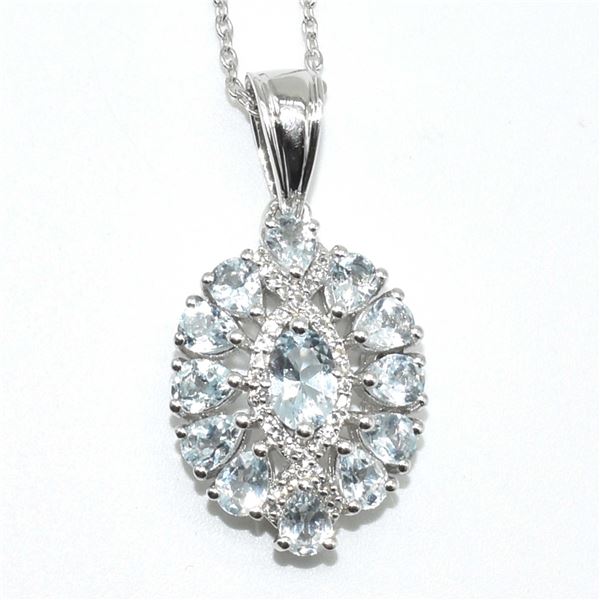 SILVER BLUE TOPAZ CZ(3.1CT) RHODIUM PLATED NECKLACE (~LENGTH 18INCHES) (~WEIGHT 4.85G)