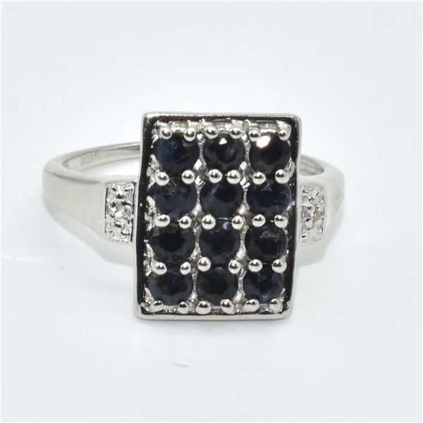 SILVER BLUE SAPPHIRE(1.8CT) RHODIUM PLATED RING (~SIZE 7.5) (~WEIGHT 3.95G)