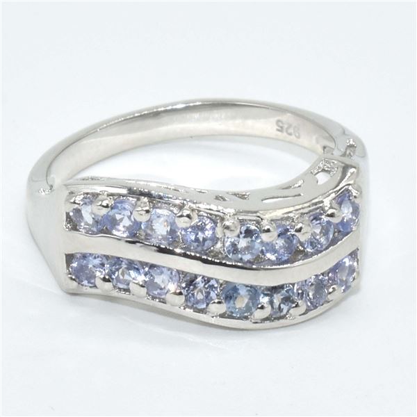 SILVER TANZANITE(1.3CT) RHODIUM PLATED RING (~SIZE 7) (~WEIGHT 3.3G)
