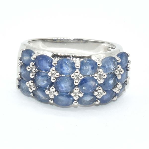 SILVER BLUE SAPPHIRE(2.7CT) RHODIUM PLATED RING (~SIZE 7) (~WEIGHT 5.4G)