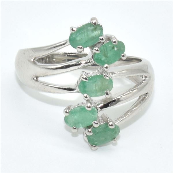 SILVER EMERALD(1.9CT) RHODIUM PLATED RING (~SIZE 7) (~WEIGHT 4.1G)