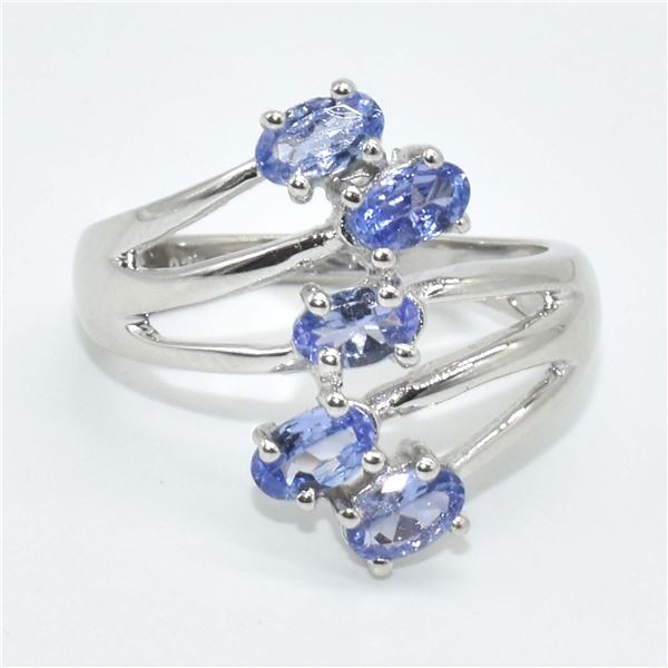 SILVER TANZANITE(1.75CT) RHODIUM PLATED RING (~SIZE 7) (~WEIGHT 3.75G)