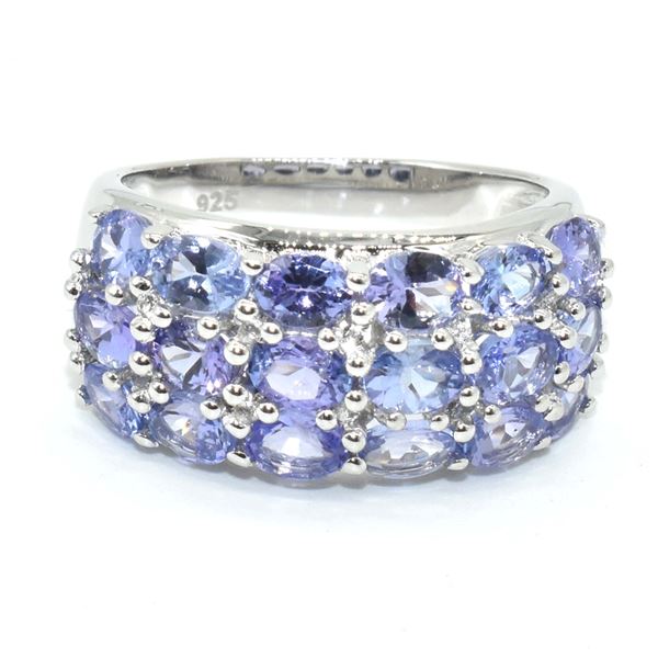 SILVER TANZANITE (3.85CT) RHODIUM PLATED RING (~SIZE 7) (~WEIGHT 4.7G)