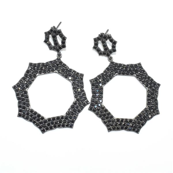 SILVER BLACK SPINEL(5.4CT) BLACK RHODIUM PLATED EARRINGS (~WEIGHT 13.7G)