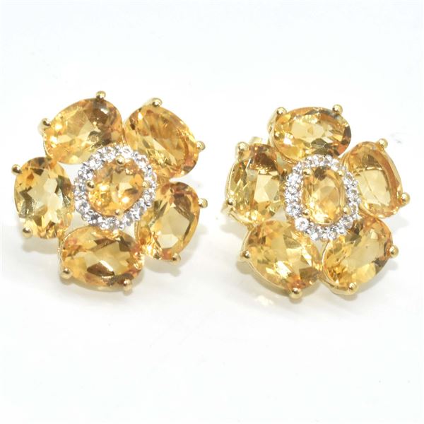 GOLD PLATED SILVER CITRINE WHITE TOPAZ(4.5CT) GOLD RHODIUM PLATED EARRINGS (~WEIGHT 5.3G)