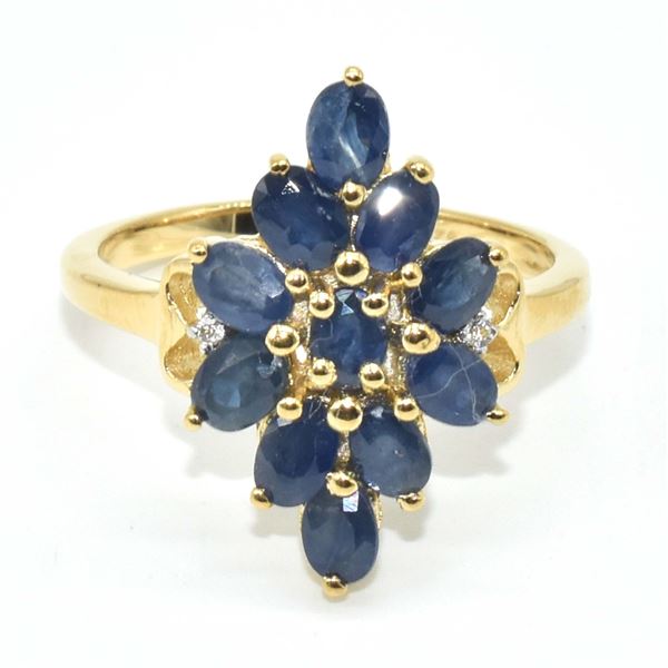 GOLD PLATED SILVER BLUE SAPPHIRE(2.75CT) GOLD RHODIUM PLATED RING (~SIZE 7) (~WEIGHT 3.15G)