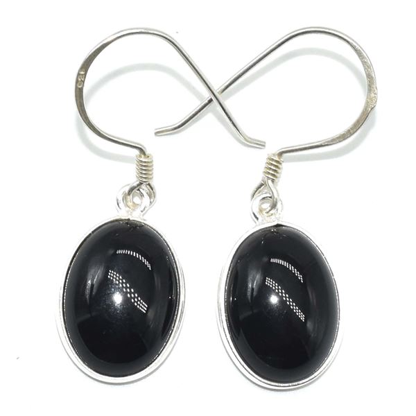 SILVER BLACK ONYX(11.7CT) HAND MADE EARRINGS (~WEIGHT 4.6G)