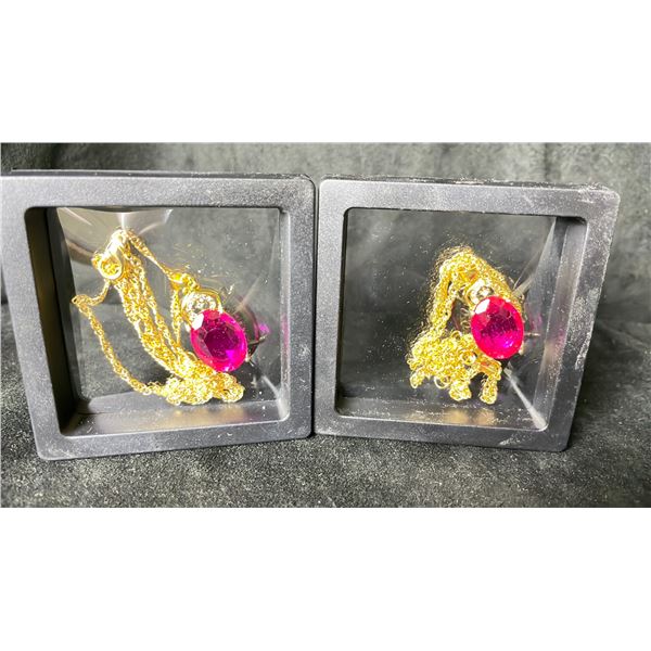 2 FASHION GLASS RUBY NECKLACES