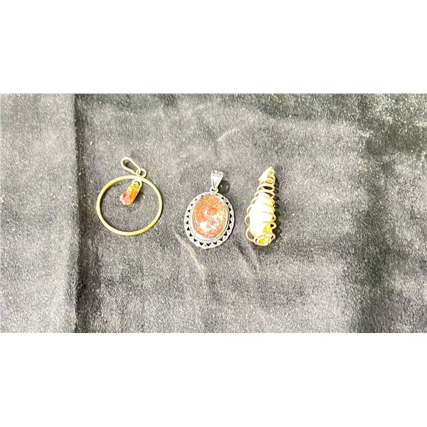 2 CITRINE PENDANTS & GARDEN QUARTZ PENDANT