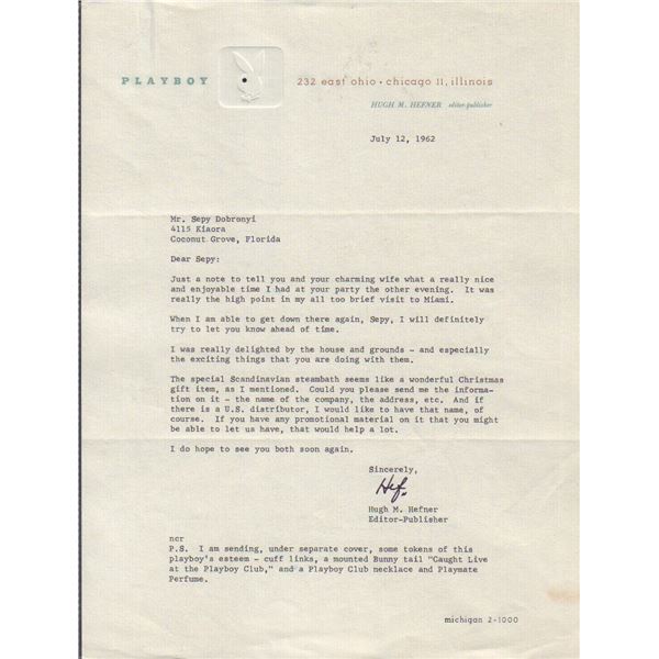 Hugh Hefner signed original letter RARE