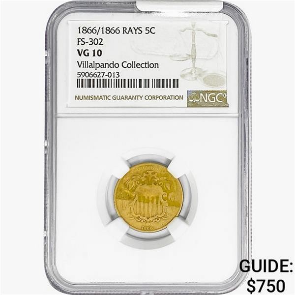 1866/1866 RAYS Liberty Victory Nickel NGC VG10 FS-302
