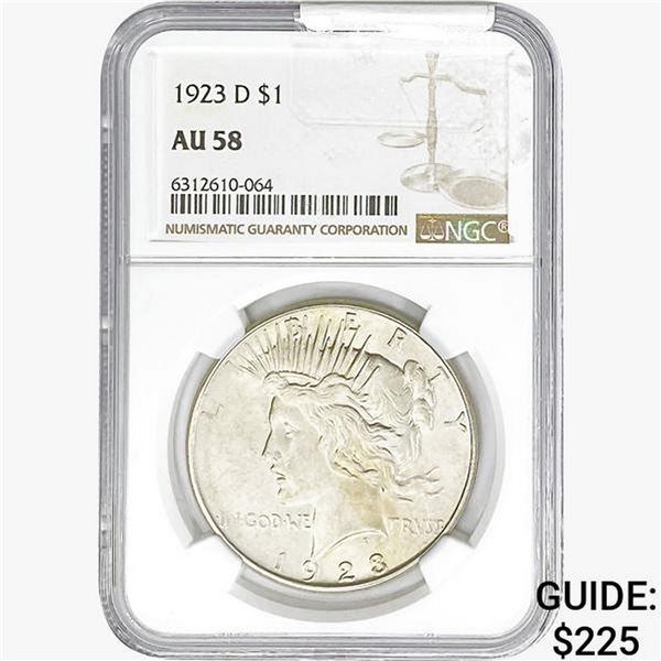 1923-D Silver Peace Dollar NGC AU58
