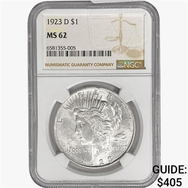 1923-D Silver Peace Dollar NGC MS62