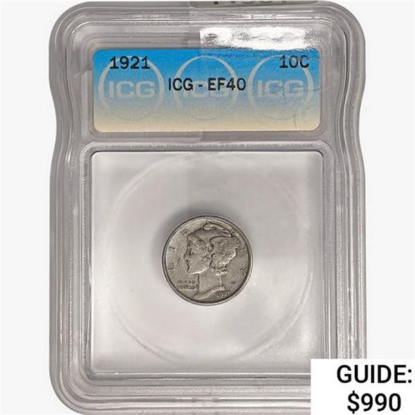1921 Mercury Silver Dime ICG EF40