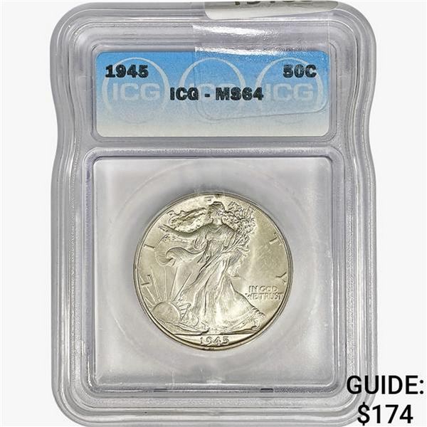 1945 Walking Liberty Half Dollar ICG MS64