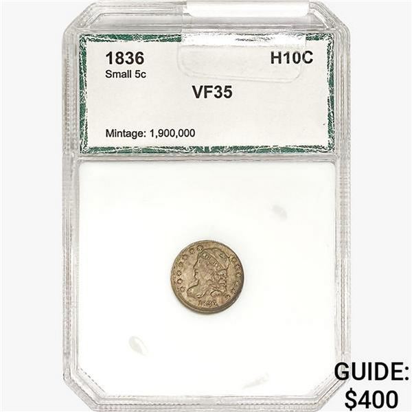 1836 Capped Bust Half Dime PCI VF35 Small 5C