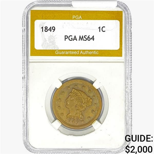 1849 Braided Hair Large Cent PGA MS64