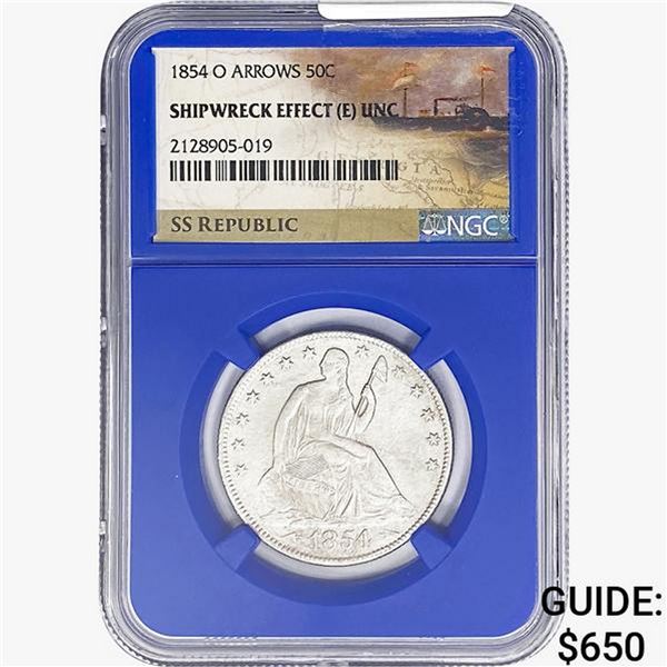 1854-O ARWS SL. 50C Ship. Effect W/ Book Set NGC UNC