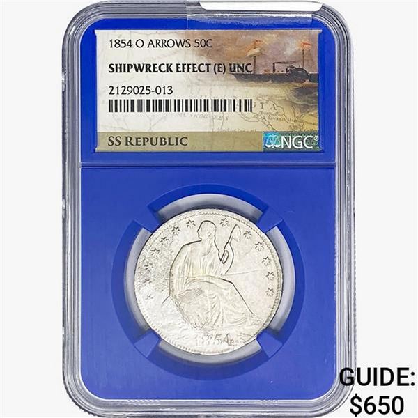 1854-O ARWS SL. 50C Ship. Effect W/ Book Set NGC UNC