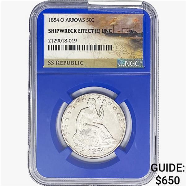 1854-O ARWS SL. 50C Ship. Effect W/ Book Set NGC UNC